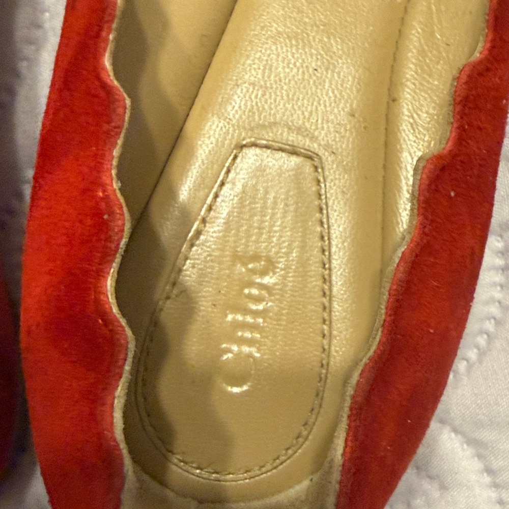 Chloe Red Suede Scalloped Flats - Picture 4 of 7